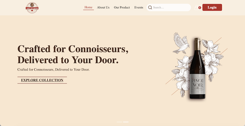 Premium liquor ecommerce website with online product showcase